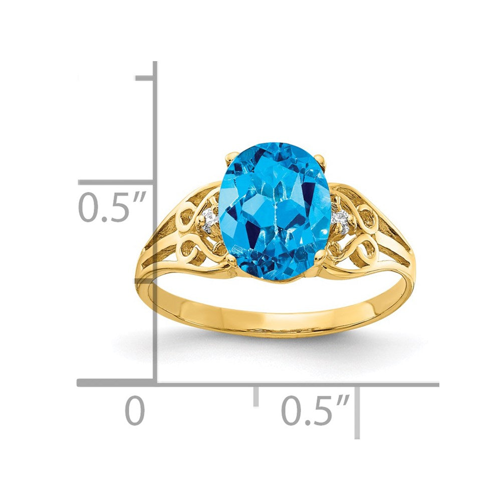 14k 9x7mm Oval Blue Topaz and A Diamond Filigree Ring
