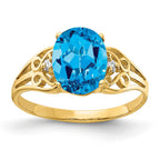 14k 9x7mm Oval Blue Topaz and A Diamond Filigree Ring