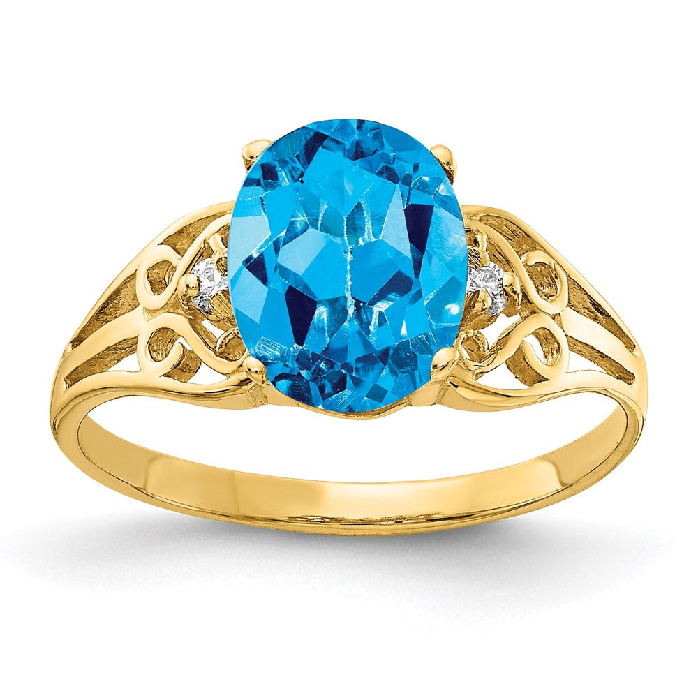 14k 9x7mm Oval Blue Topaz and A Diamond Filigree Ring