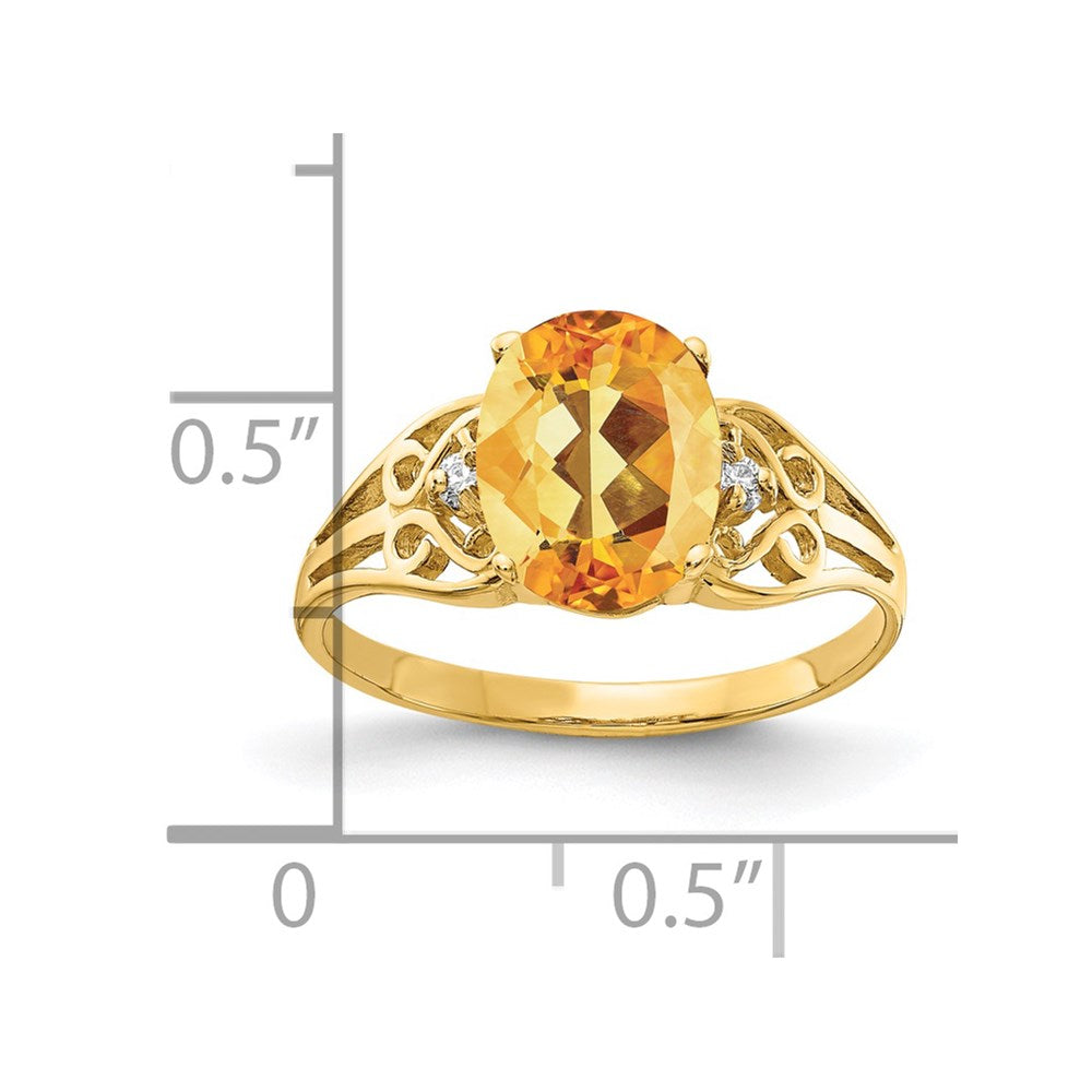 14k 9x7mm Oval Citrine and AA Diamond Ring