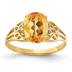 14k 9x7mm Oval Citrine and AA Diamond Ring