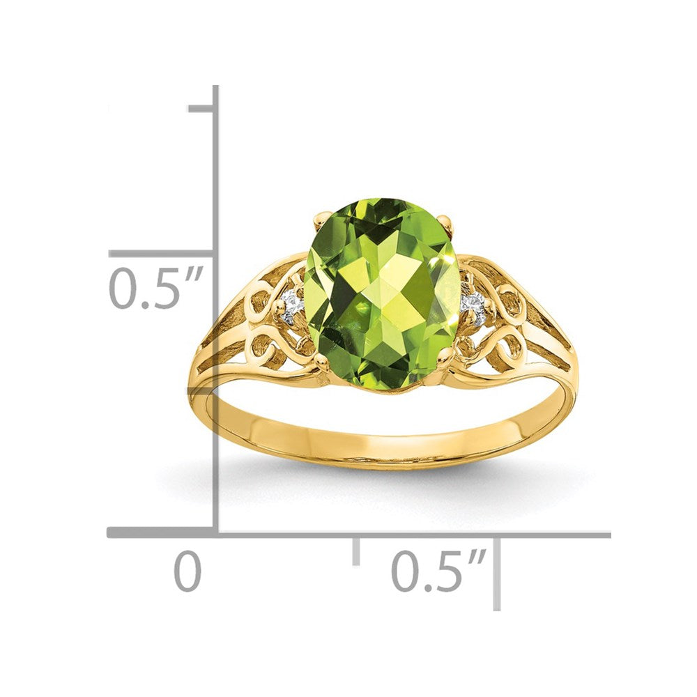 14k 9x7mm Oval Peridot and VS Diamond Filigree Ring