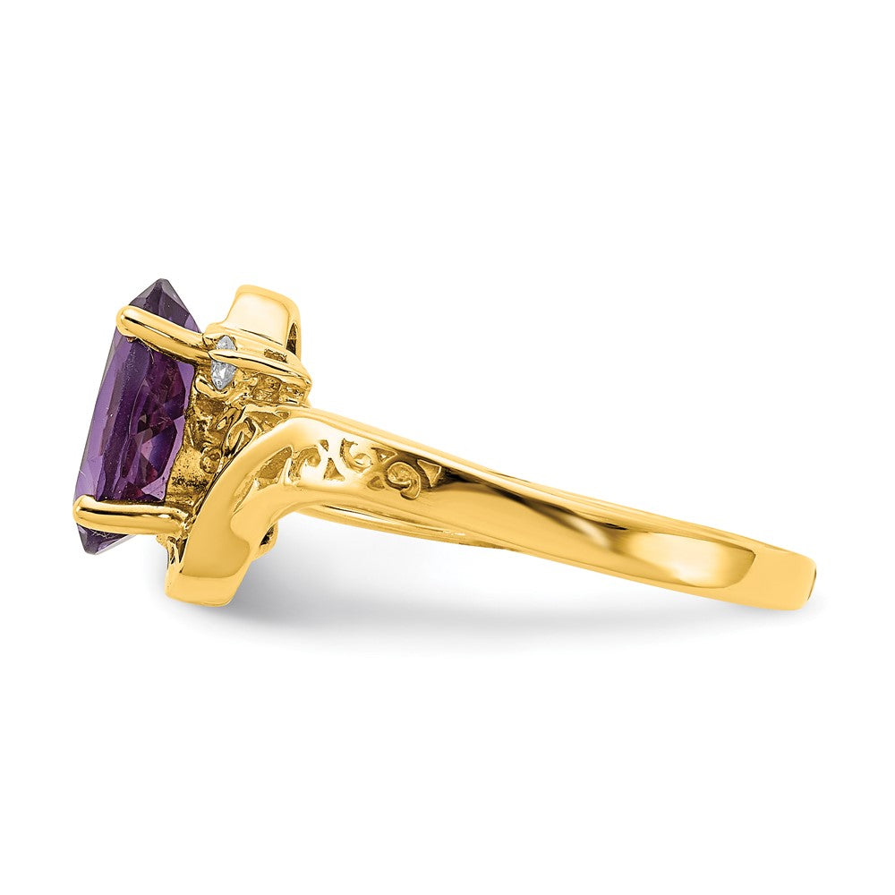 14k 9x7mm Oval Amethyst and AAA Diamond Ring