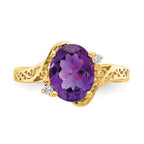 14k 9x7mm Oval Amethyst and AAA Diamond Ring