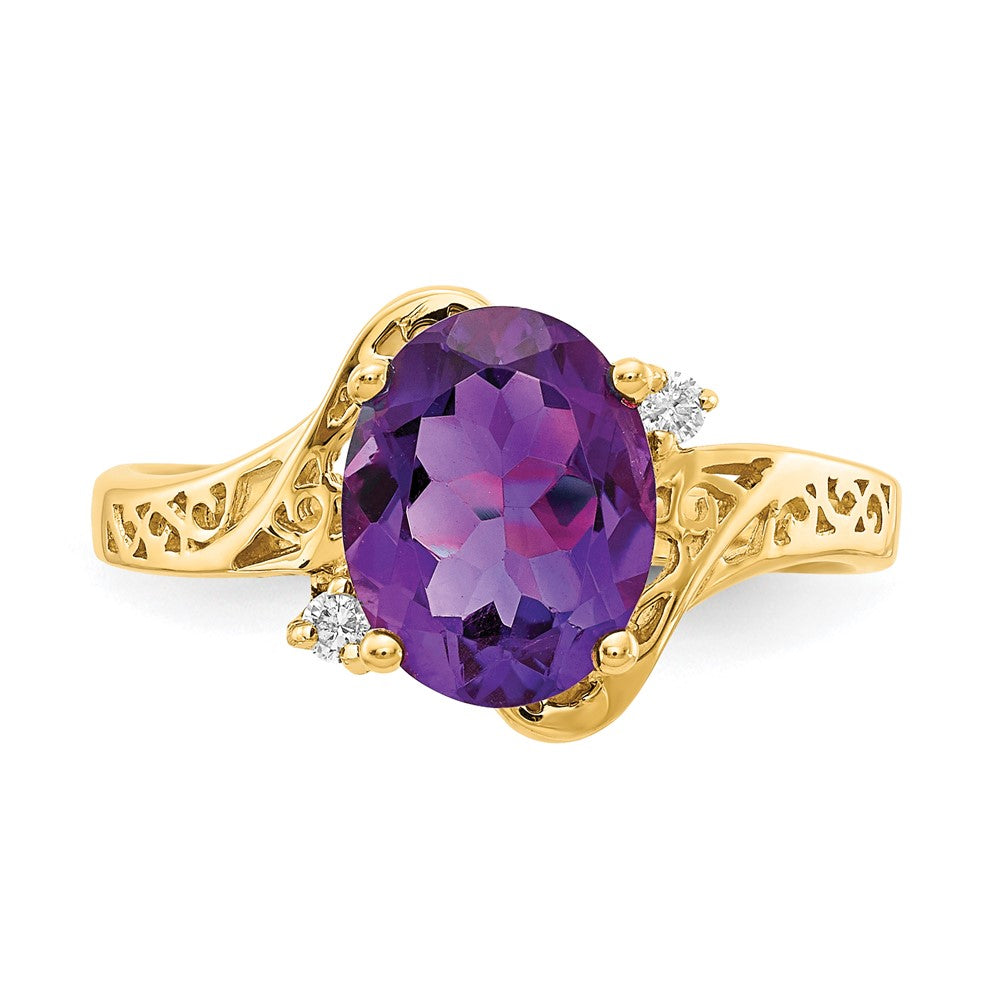 14k 9x7mm Oval Amethyst and AAA Diamond Ring