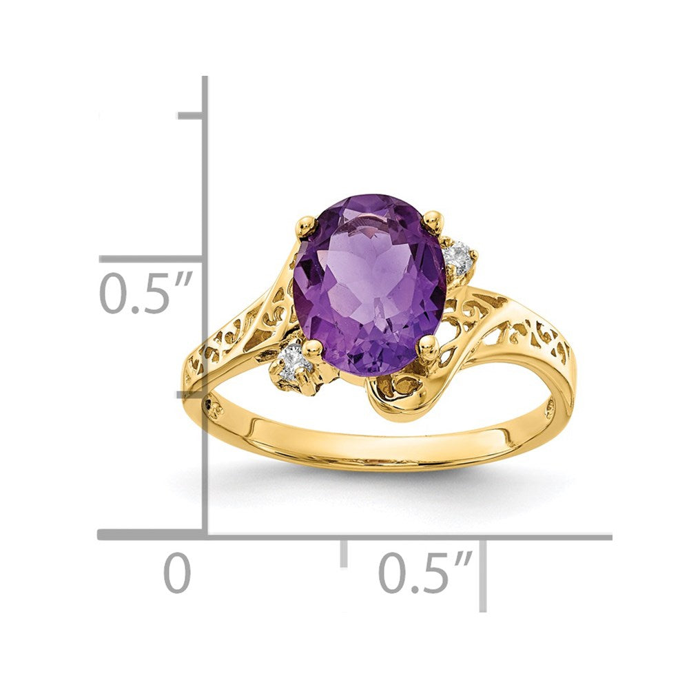 14k 9x7mm Oval Amethyst and AAA Diamond Ring
