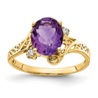 14k 9x7mm Oval Amethyst and AAA Diamond Ring