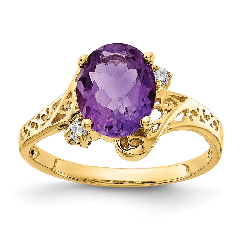14k 9x7mm Oval Amethyst and AAA Diamond Ring