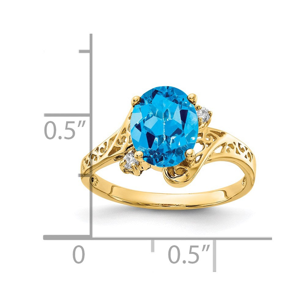 14k 9x7mm Oval Blue Topaz and A Diamond Ring