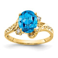 14k 9x7mm Oval Blue Topaz and AAA Diamond Ring
