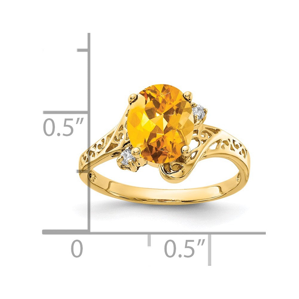 14k 9x7mm Oval Citrine and AA Diamond Ring