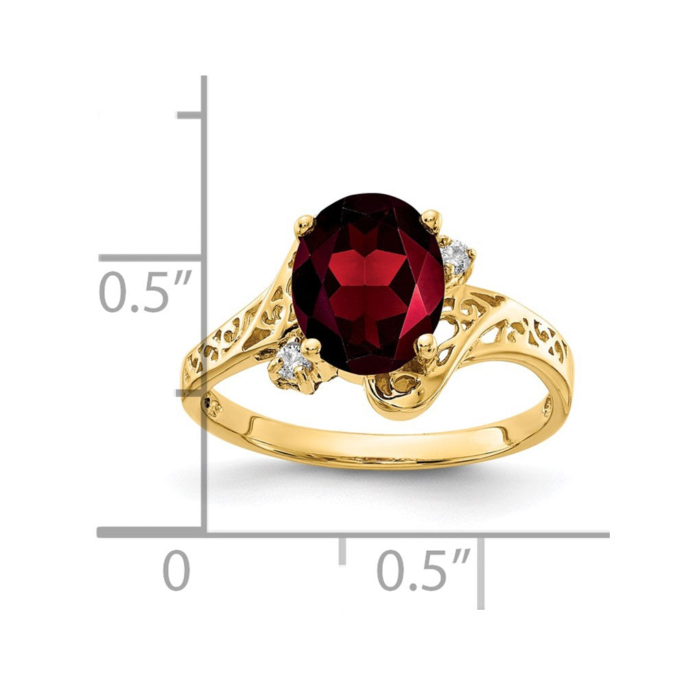14k 9x7mm Oval Garnet and 1/20 carat A Diamond Ring