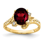 14k 9x7mm Oval Garnet and 1/20 carat AAA Diamond Ring