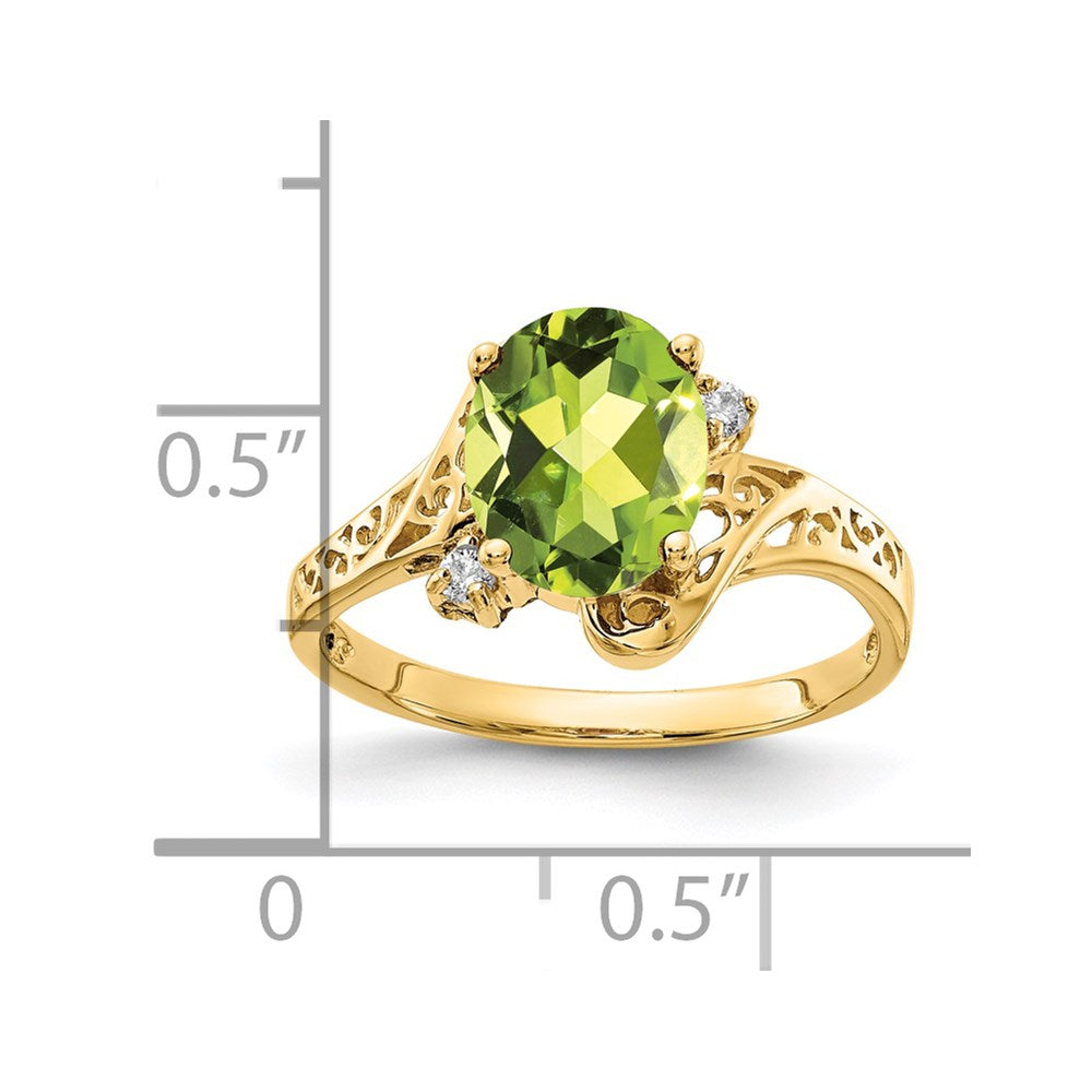 14k 9x7mm Oval Peridot and AAA Diamond Ring