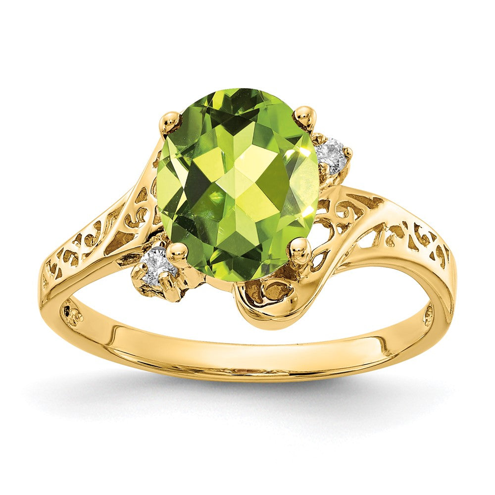 14k 9x7mm Oval Peridot and A Diamond Ring