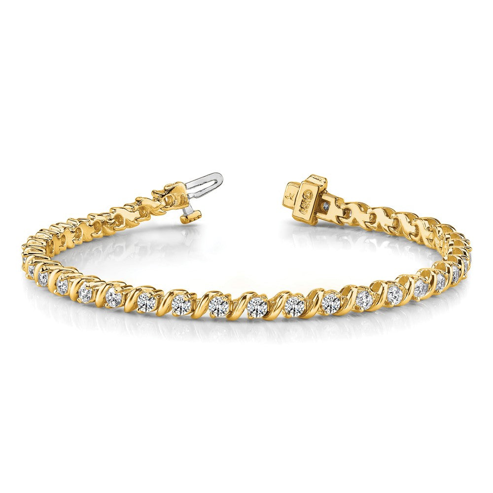 14k Complete 2 carat Round AA Diamond Swirled 2-prong 7 inch Tennis Bracelet