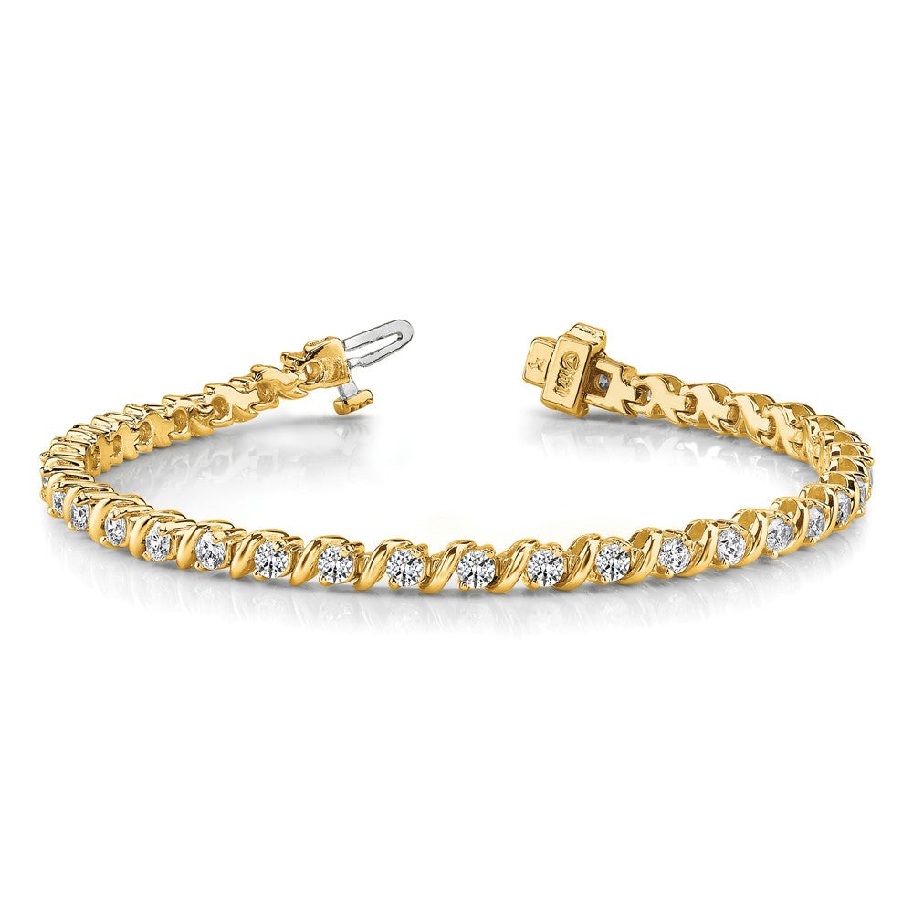14k Complete 2 carat Round A Diamond Swirled 2-prong 7 inch Tennis Bracelet
