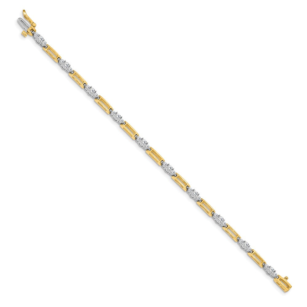 14k Two-tone Complete 2.1 carat Round AAA Diamond Bar Link 7 inch Tennis Bracelet