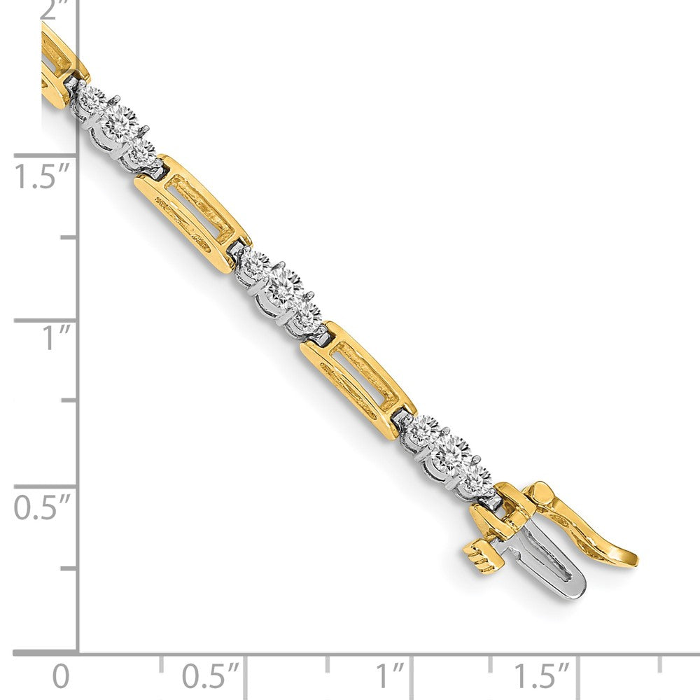 14k Two-tone Complete 2.1 carat Round AA Diamond Bar Link 7 inch Tennis Bracelet
