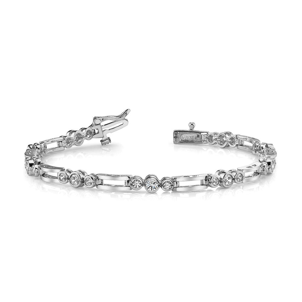 14k White Gold Complete 1 carat Round VS Diamond Bezel Paperclip Link 7 inch Tennis Bracelet