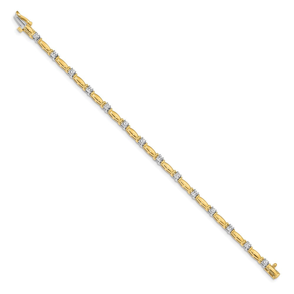 14k Two-tone Complete 1 carat Round VS Diamond Curved Bar Link 7 inch Tennis Bracelet