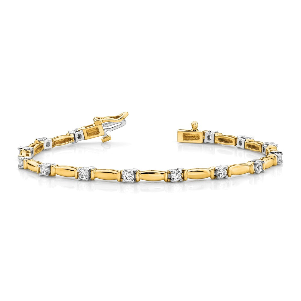 14k Two-tone Complete 1 carat Round VS Diamond Curved Bar Link 7 inch Tennis Bracelet