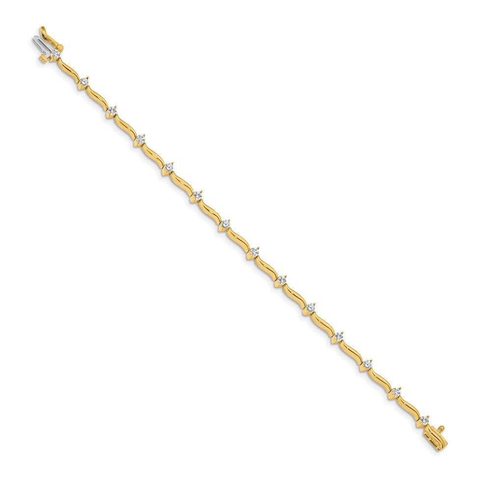 14k Complete 1 carat  Round VS Diamond 2-prong Wavy Bar Link 7 inch Tennis Bracelet