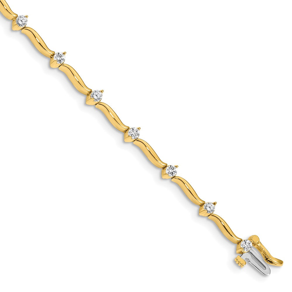 14k Complete 1 carat  Round AA Diamond 2-prong Wavy Bar Link 7 inch Tennis Bracelet