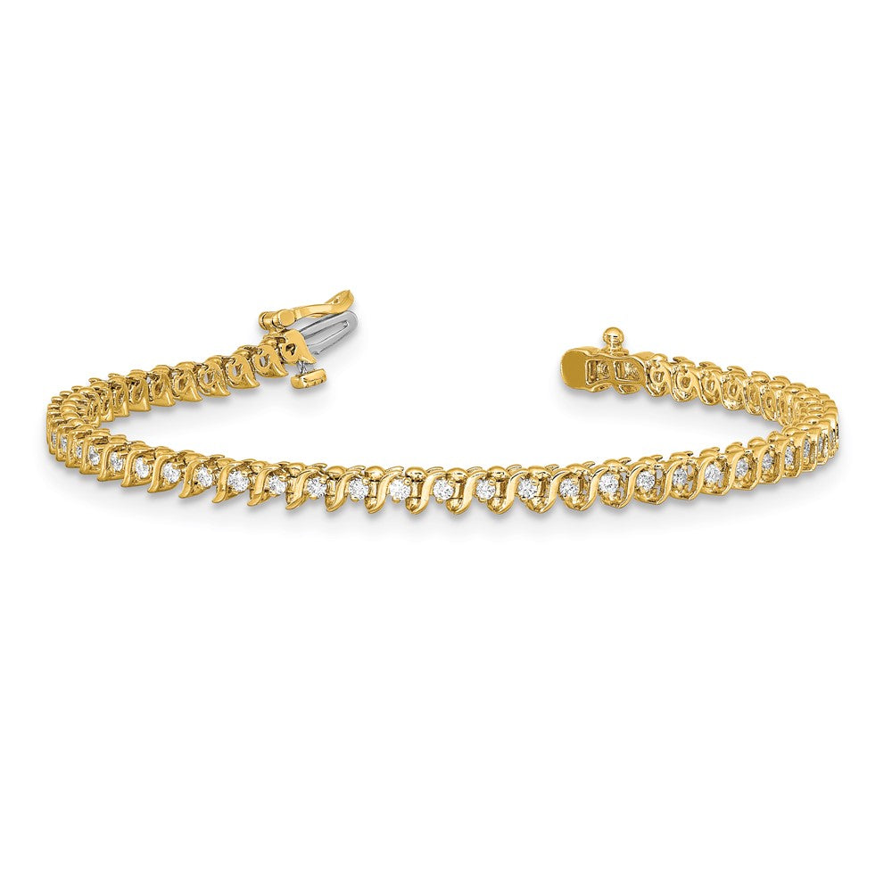 14k Complete 7/8 carat Round AAA Diamond 2-prong S-link 7 inch Tennis Bracelet