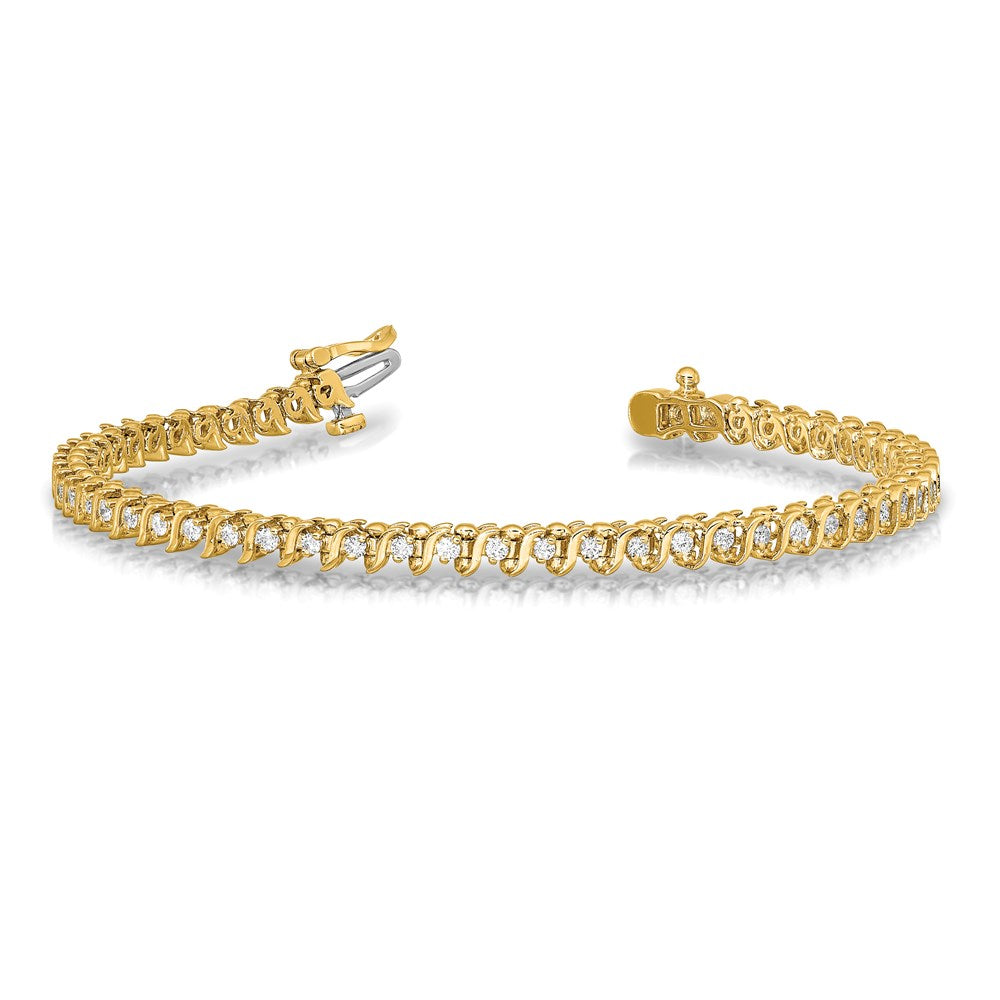 14k Complete 7/8 carat Round AAA Diamond 2-prong S-link 7 inch Tennis Bracelet