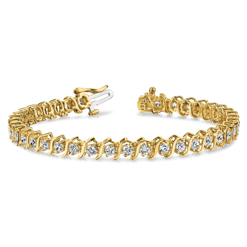14k Complete 2 carat Round AAA Diamond 2-prong S-link 7 inch Tennis Bracelet