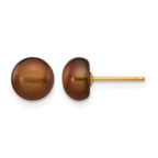 14k 7-8mm Brown Button Freshwater Cultured Pearl Stud Post Earrings