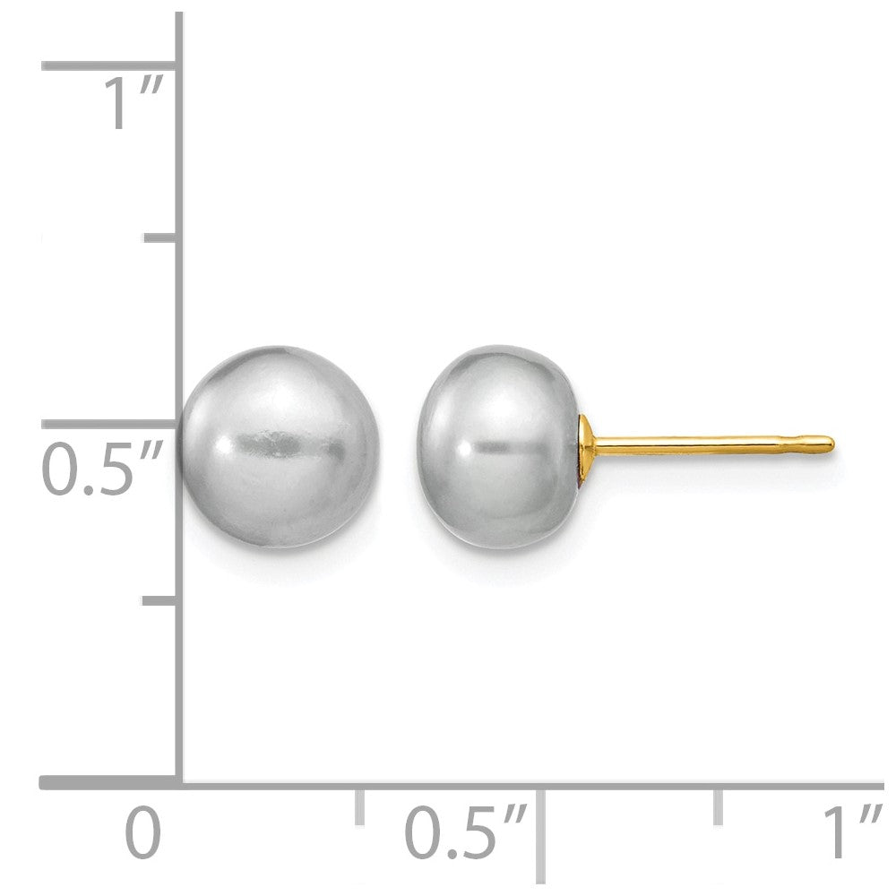 14k 7-8mm Grey Button Freshwater Cultured Pearl Stud Post Earrings