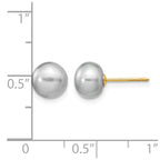 14k 7-8mm Grey Button Freshwater Cultured Pearl Stud Post Earrings