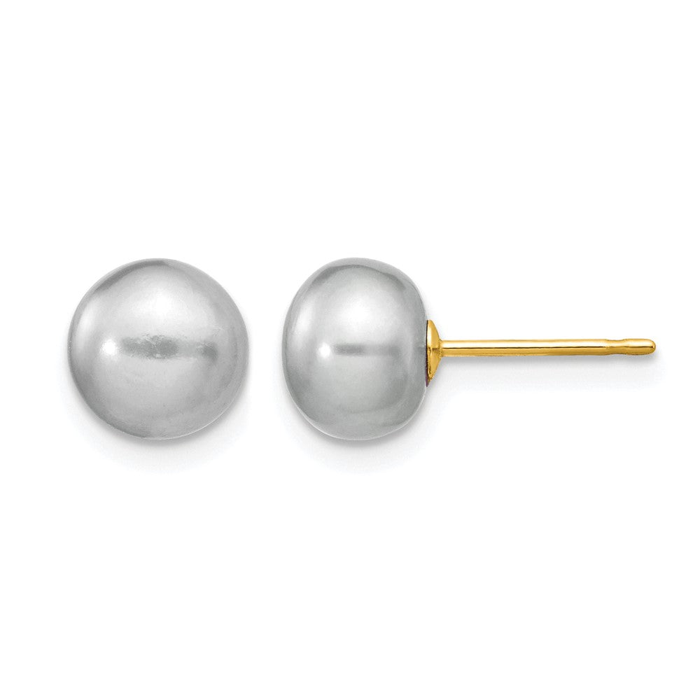 14k 7-8mm Grey Button Freshwater Cultured Pearl Stud Post Earrings