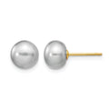 14k 7-8mm Grey Button Freshwater Cultured Pearl Stud Post Earrings