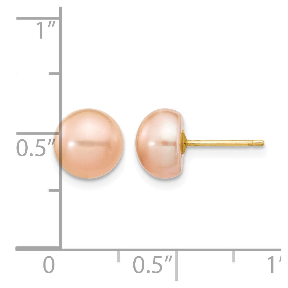 14k 7-8mm Pink Button Freshwater Cultured Pearl Stud Post Earrings