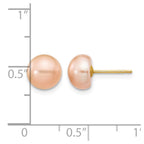 14k 7-8mm Pink Button Freshwater Cultured Pearl Stud Post Earrings