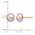 14k 7-8mm Purple Button Freshwater Cultured Pearl Stud Post Earrings