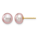 14k 7-8mm Purple Button Freshwater Cultured Pearl Stud Post Earrings