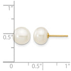14k 7-8mm White Button Freshwater Cultured Pearl Stud Post Earrings