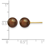 14k 7-8mm Brown Round Freshwater Cultured Pearl Stud Post Earrings