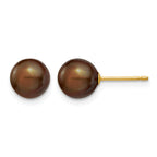 14k 7-8mm Brown Round Freshwater Cultured Pearl Stud Post Earrings