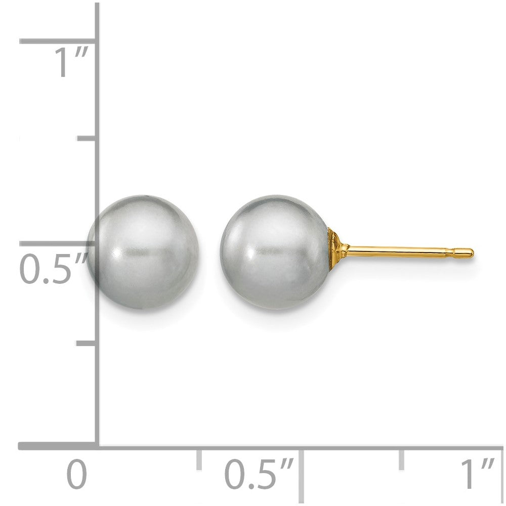 14k 7-8mm Grey Round Freshwater Cultured Pearl Stud Post Earrings