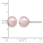 14k 7-8mm Purple Round Freshwater Cultured Pearl Stud Post Earrings
