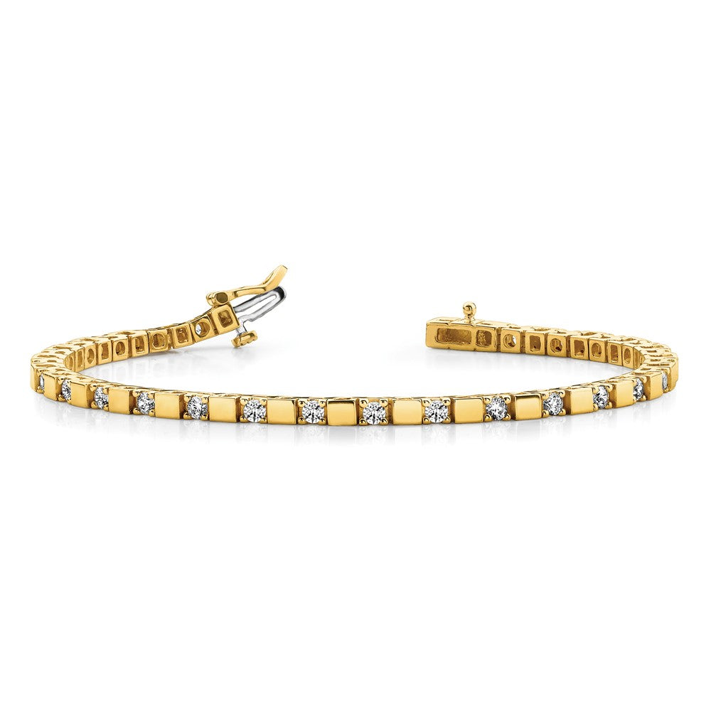 14k Complete 1.1 carat Round AA Diamond Square Link 7 inch Tennis Bracelet