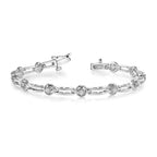 14k White Gold Complete 3/4 carat Round AA Diamond 4-prong Bar Link 7 inch Tennis Bracelet