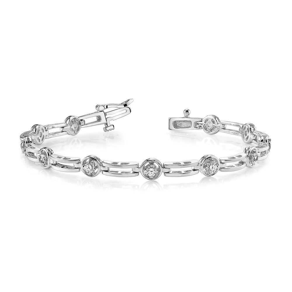 14k White Gold Complete 3/4 carat Round VS Diamond 4-prong Bar Link 7 inch Tennis Bracelet