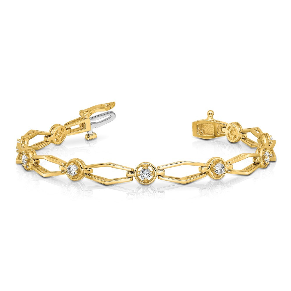 14k Complete 3/4 carat Round AA Diamond Fancy Link 7 inch Bracelet