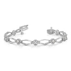 14k White Gold Complete 3/4 carat Round AAA Diamond Fancy Link 7 inch Bracelet